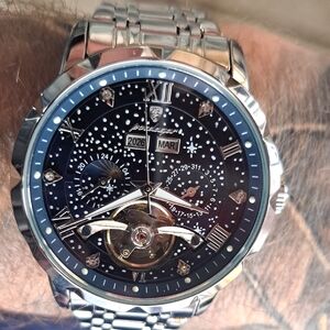 Men's Automatic Machanical Calendar Hollow Tourbillon Stainless Steal Watch. New